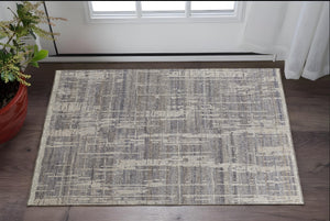 Homeroots 2' X 3' Gray And Ivory Wool Abstract Hand Knotted Worn Faded Area Rug Gray Wool 566427