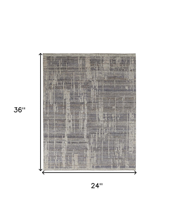 Homeroots 2' X 3' Gray And Ivory Wool Abstract Hand Knotted Worn Faded Area Rug Gray Wool 566427