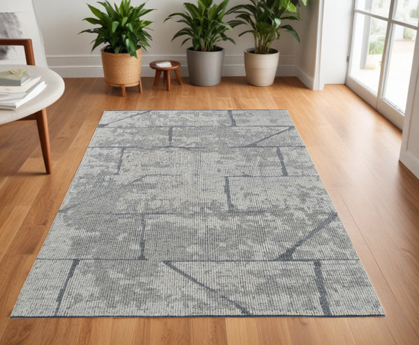 Homeroots 4' X 6' Gray And Silver Wool Abstract Hand Knotted Worn Faded Area Rug Gray Wool 566442