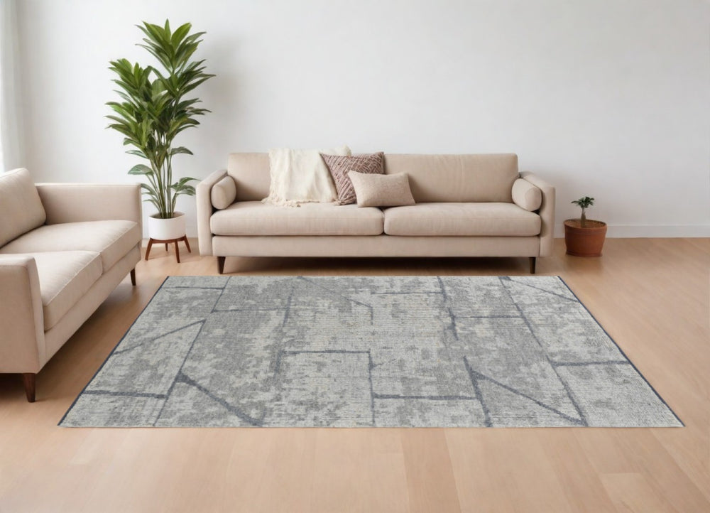 HomeRoots 4' Gray and Silver Abstract Hand-Knotted Wool Area Rug – Timeless Texture for Modern Spaces 12' X 15' 566447