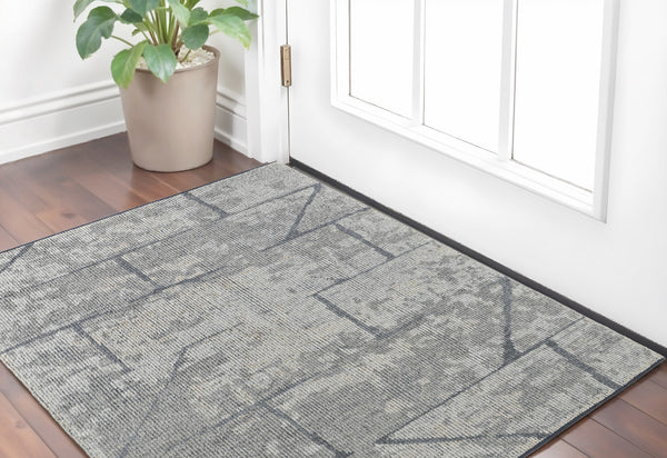Homeroots 2' X 3' Gray And Silver Wool Abstract Hand Knotted Worn Faded Area Rug Gray Wool 566448