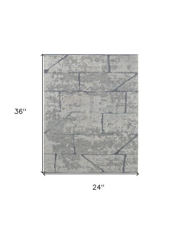 Homeroots 2' X 3' Gray And Silver Wool Abstract Hand Knotted Worn Faded Area Rug Gray Wool 566448