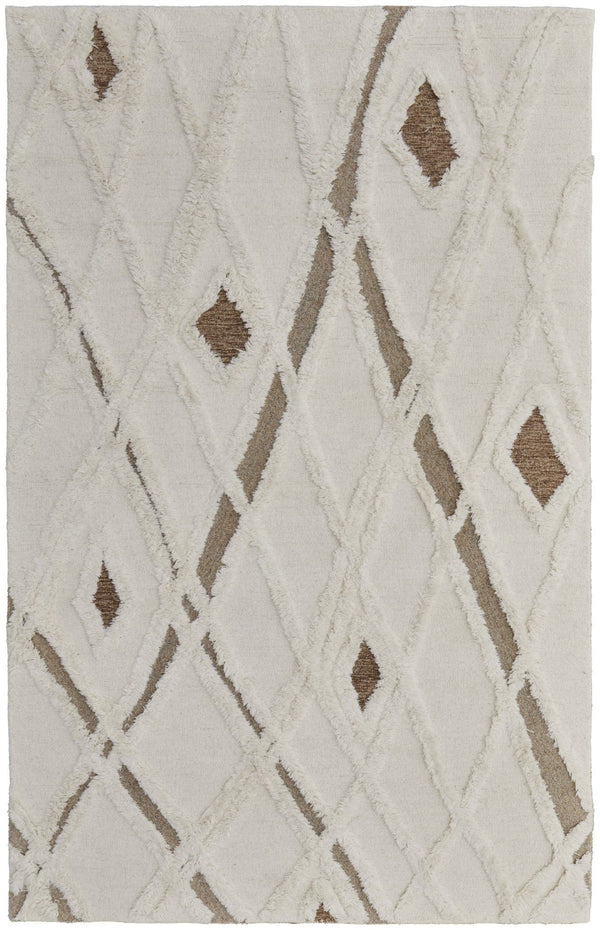 HomeRoots 4' Wool Geometric Area Rug in Ivory, Taupe & Brown - Hand-Tufted, Soft, Durable, Stylish Design 4' X 6' 566449