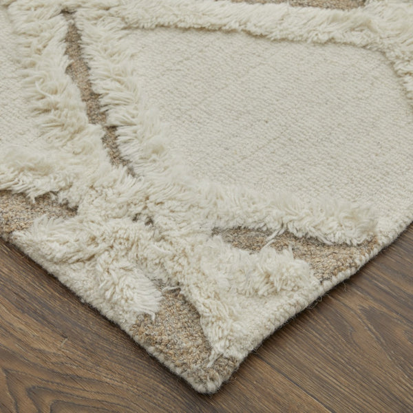 HomeRoots 4' Wool Geometric Area Rug in Ivory, Taupe & Brown - Hand-Tufted, Soft, Durable, Stylish Design 5' X 8' 566450