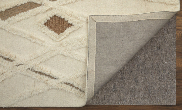 HomeRoots 4' Wool Geometric Area Rug in Ivory, Taupe & Brown - Hand-Tufted, Soft, Durable, Stylish Design 5' X 8' 566450