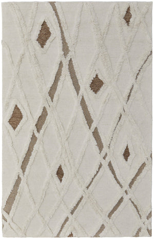 HomeRoots 4' Wool Geometric Area Rug in Ivory, Taupe & Brown - Hand-Tufted, Soft, Durable, Stylish Design 8' X 10' 566451