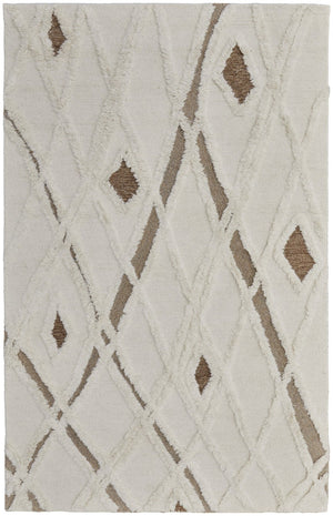 HomeRoots 4' Wool Geometric Area Rug in Ivory, Taupe & Brown - Hand-Tufted, Soft, Durable, Stylish Design 8' X 10' 566451