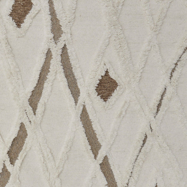 HomeRoots 4' Wool Geometric Area Rug in Ivory, Taupe & Brown - Hand-Tufted, Soft, Durable, Stylish Design 9' X 12' 566452