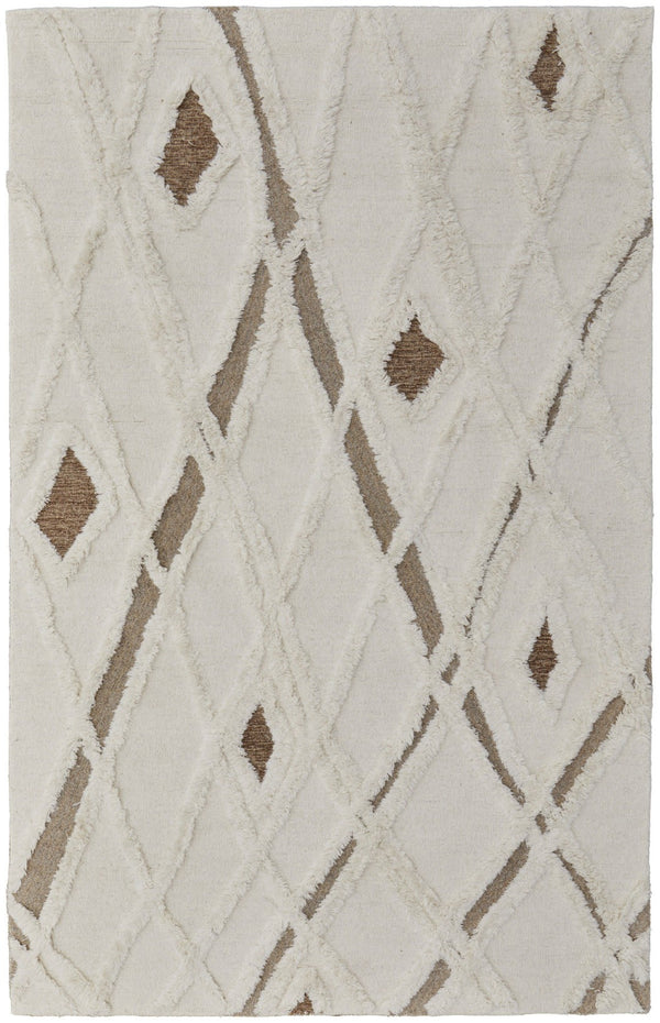 HomeRoots 4' Wool Geometric Area Rug in Ivory, Taupe & Brown - Hand-Tufted, Soft, Durable, Stylish Design 10' X 14' 566453