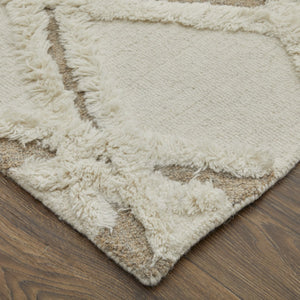 HomeRoots 4' Wool Geometric Area Rug in Ivory, Taupe & Brown - Hand-Tufted, Soft, Durable, Stylish Design 10' X 14' 566453