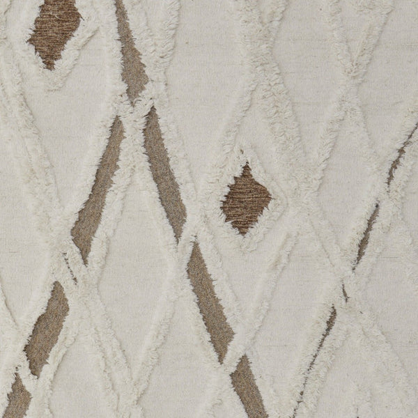 HomeRoots 4' Wool Geometric Area Rug in Ivory, Taupe & Brown - Hand-Tufted, Soft, Durable, Stylish Design 10' X 14' 566453