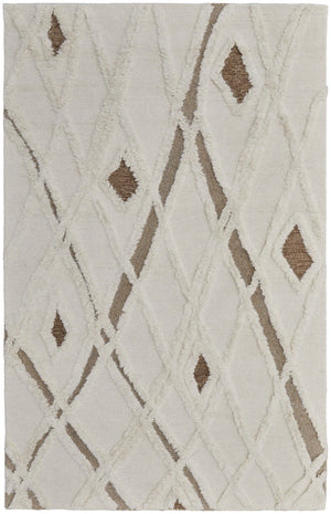 HomeRoots 4' Wool Geometric Area Rug in Ivory, Taupe & Brown - Hand-Tufted, Soft, Durable, Stylish Design 12' X 15' 566454