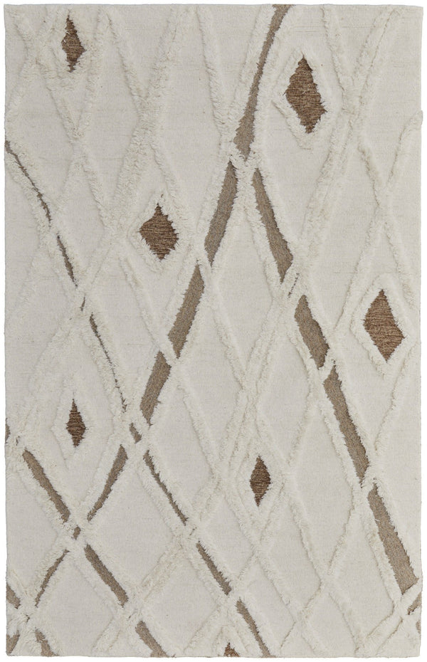 HomeRoots 4' Wool Geometric Area Rug in Ivory, Taupe & Brown - Hand-Tufted, Soft, Durable, Stylish Design 12' X 15' 566454