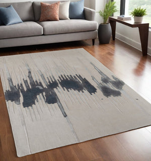 HomeRoots 4' Modern Abstract Hand-Tufted Area Rug in Gray, Ivory, and Blue - Calming Elegance for Any Room 5' X 8' 566457