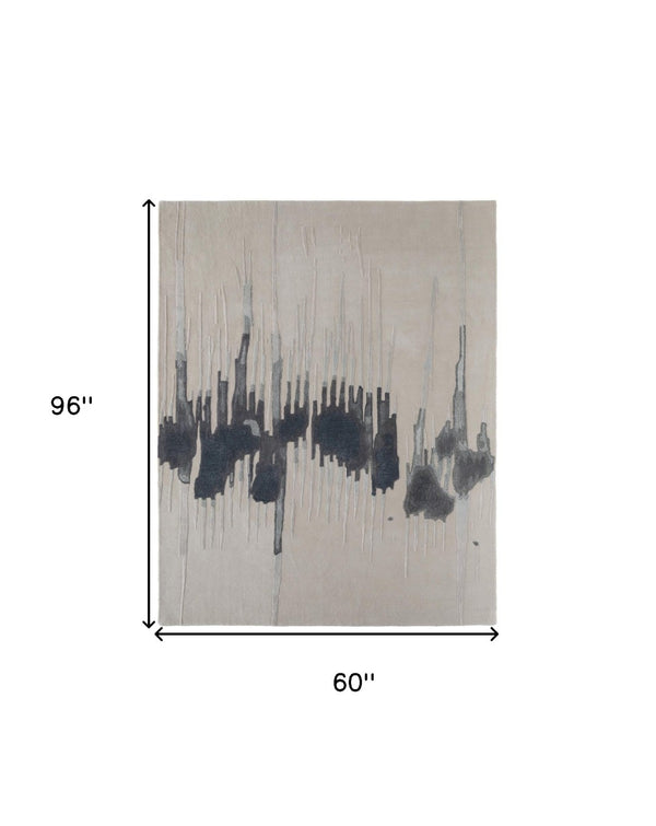 HomeRoots 4' Modern Abstract Hand-Tufted Area Rug in Gray, Ivory, and Blue - Calming Elegance for Any Room 5' X 8' 566457