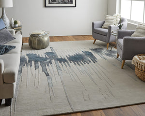HomeRoots 4' Modern Abstract Hand-Tufted Area Rug in Gray, Ivory, and Blue - Calming Elegance for Any Room 9' X 12' 566459