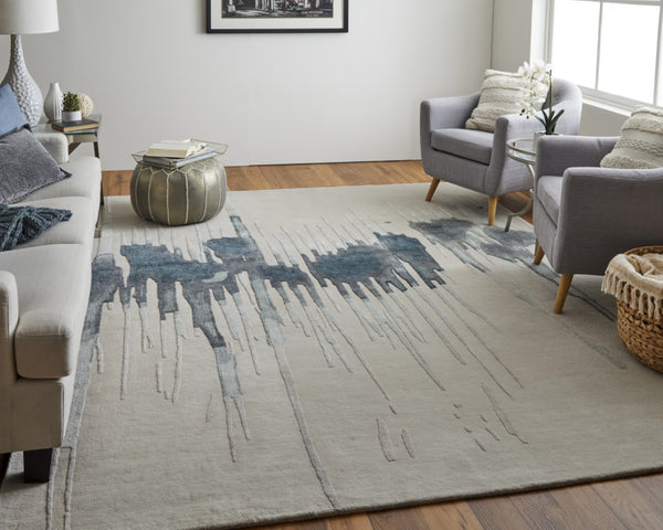 HomeRoots 4' Modern Abstract Hand-Tufted Area Rug in Gray, Ivory, and Blue - Calming Elegance for Any Room 9' X 12' 566459