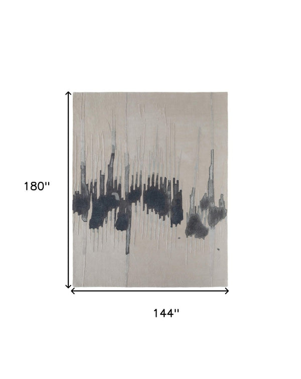 HomeRoots 4' Modern Abstract Hand-Tufted Area Rug in Gray, Ivory, and Blue - Calming Elegance for Any Room 12' X 15' 566461