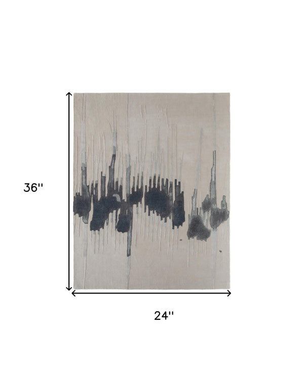 HomeRoots 4' Modern Abstract Hand-Tufted Area Rug in Gray, Ivory, and Blue - Calming Elegance for Any Room 2' X 3' 566462