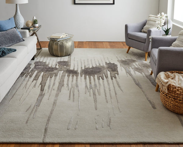 HomeRoots 4' Modern Abstract Hand-Tufted Area Rug in Gray, Ivory, and Blue - Calming Elegance for Any Room 5' X 8' 566464