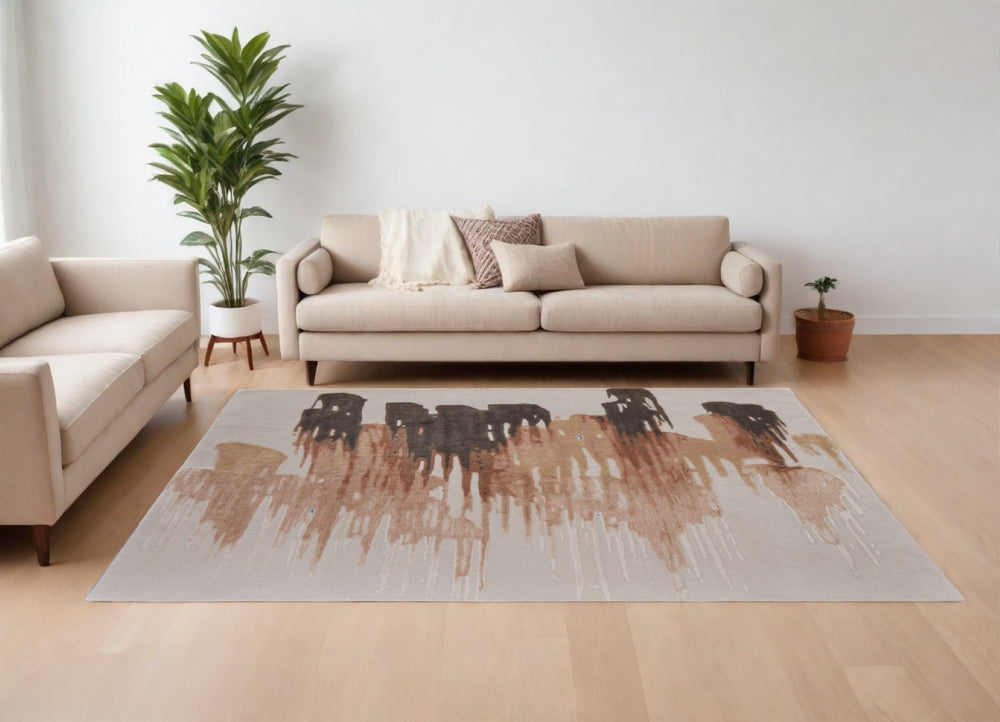 HomeRoots 4' Hand-Tufted Area Rug in Tan, Brown & Orange – Modern Abstract Design for Cozy Living Spaces 8' X 10' 566472