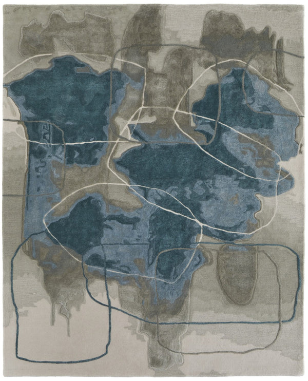 HomeRoots 4' Stylish Blue and Gray Abstract Hand-Tufted Area Rug for Modern Living Room Comfort and Elegance 4' X 6' 566477