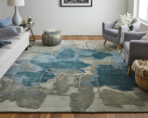 HomeRoots 4' Stylish Blue and Gray Abstract Hand-Tufted Area Rug for Modern Living Room Comfort and Elegance 5' X 8' 566478