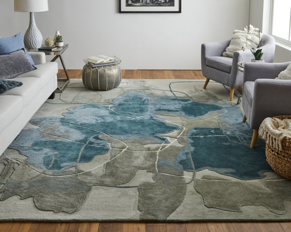 HomeRoots 4' Stylish Blue and Gray Abstract Hand-Tufted Area Rug for Modern Living Room Comfort and Elegance 5' X 8' 566478