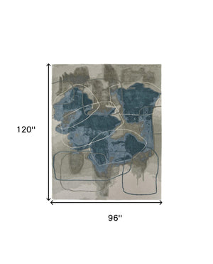 HomeRoots 4' Stylish Blue and Gray Abstract Hand-Tufted Area Rug for Modern Living Room Comfort and Elegance 8' X 10' 566479