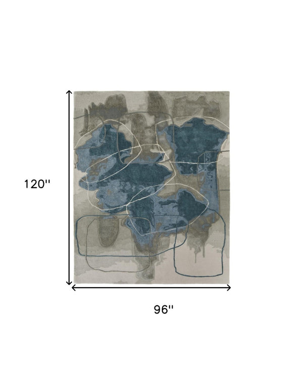 HomeRoots 4' Stylish Blue and Gray Abstract Hand-Tufted Area Rug for Modern Living Room Comfort and Elegance 8' X 10' 566479