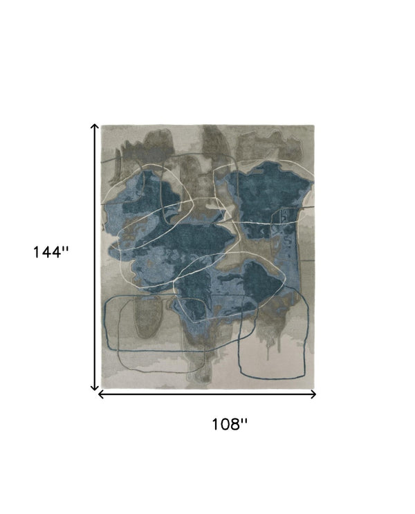 HomeRoots 4' Stylish Blue and Gray Abstract Hand-Tufted Area Rug for Modern Living Room Comfort and Elegance 9' X 12' 566480