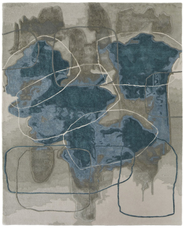 HomeRoots 4' Stylish Blue and Gray Abstract Hand-Tufted Area Rug for Modern Living Room Comfort and Elegance 9' X 12' 566480