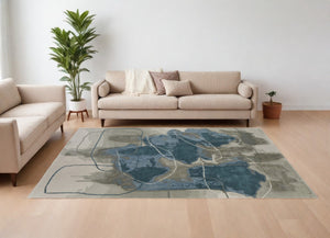 HomeRoots 4' Stylish Blue and Gray Abstract Hand-Tufted Area Rug for Modern Living Room Comfort and Elegance 10' X 14' 566481