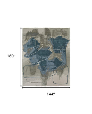 HomeRoots 4' Stylish Blue and Gray Abstract Hand-Tufted Area Rug for Modern Living Room Comfort and Elegance 12' X 15' 566482