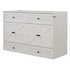 English Elm Queen Murphy Wall Bed with Usb Ports Storage Drawers and Cabinet Style Panel Front White N708S00006AAK