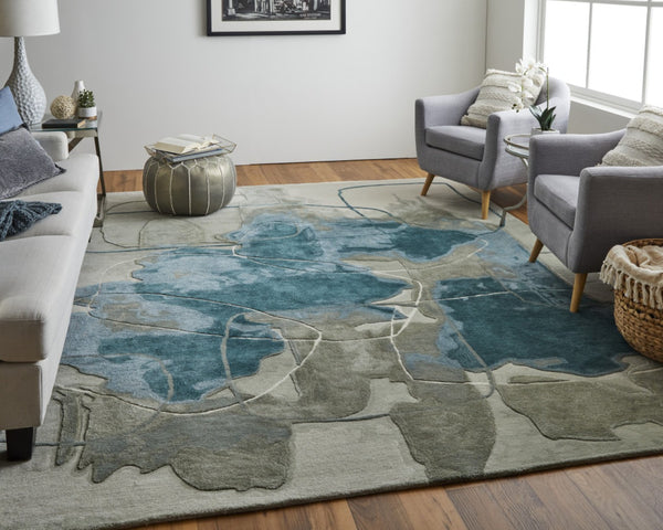 HomeRoots 4' Stylish Blue and Gray Abstract Hand-Tufted Area Rug for Modern Living Room Comfort and Elegance 2' X 3' 566483