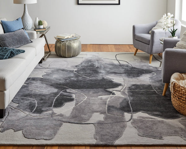 HomeRoots 4' Stylish Blue and Gray Abstract Hand-Tufted Area Rug for Modern Living Room Comfort and Elegance 9' X 12' 566487