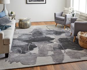 HomeRoots 4' Stylish Blue and Gray Abstract Hand-Tufted Area Rug for Modern Living Room Comfort and Elegance 9' X 12' 566487