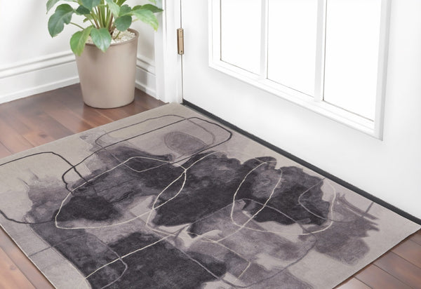 HomeRoots 4' Stylish Blue and Gray Abstract Hand-Tufted Area Rug for Modern Living Room Comfort and Elegance 2' X 3' 566490