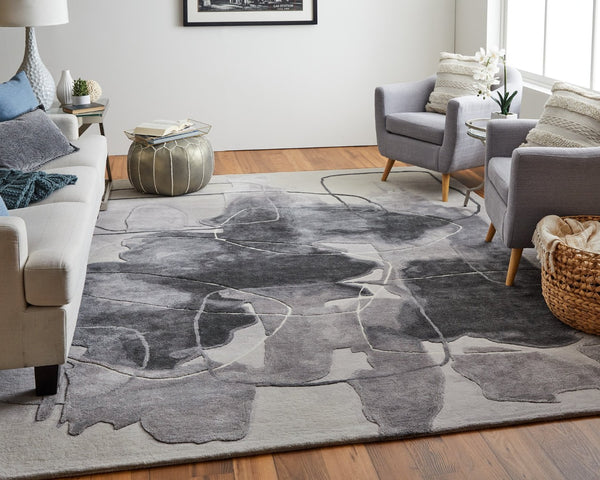 HomeRoots 4' Stylish Blue and Gray Abstract Hand-Tufted Area Rug for Modern Living Room Comfort and Elegance 2' X 3' 566490