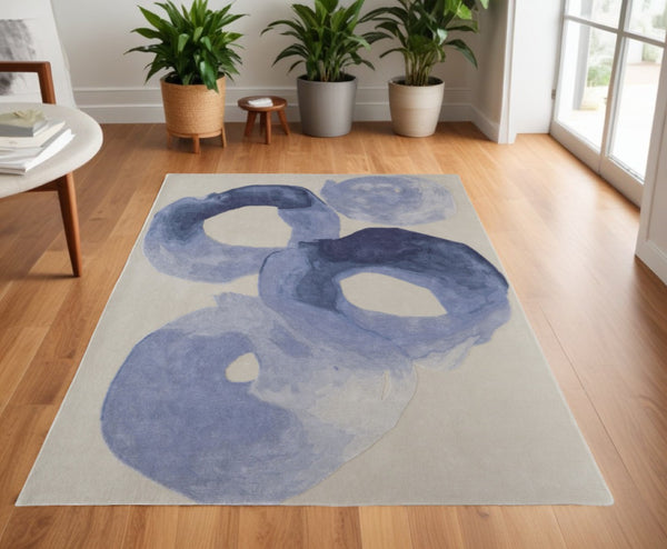 HomeRoots 4' Blue and Ivory Abstract Hand-Tufted Area Rug – Soft, Durable, Contemporary Design for Any Room 4' X 6' 566491