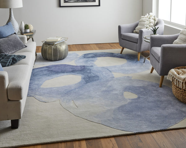 HomeRoots 4' Blue and Ivory Abstract Hand-Tufted Area Rug – Soft, Durable, Contemporary Design for Any Room 5' X 8' 566492