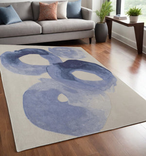 HomeRoots 4' Blue and Ivory Abstract Hand-Tufted Area Rug – Soft, Durable, Contemporary Design for Any Room 5' X 8' 566492