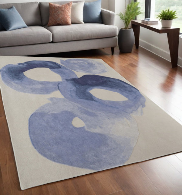 HomeRoots 4' Blue and Ivory Abstract Hand-Tufted Area Rug – Soft, Durable, Contemporary Design for Any Room 5' X 8' 566492