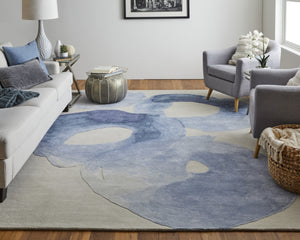 HomeRoots 4' Blue and Ivory Abstract Hand-Tufted Area Rug – Soft, Durable, Contemporary Design for Any Room 10' X 14' 566495