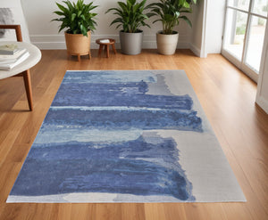 Homeroots 4' X 6' Blue And Ivory Abstract Hand Tufted Area Rug Blue Wool Blend 566498