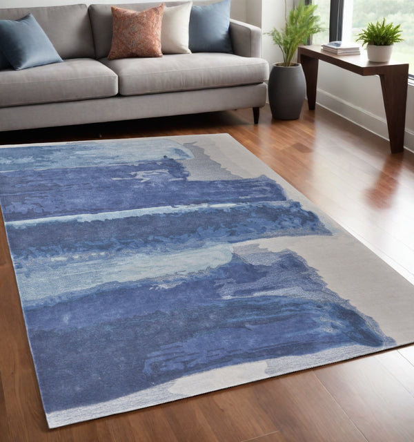 Homeroots 5' X 8' Blue And Ivory Abstract Hand Tufted Area Rug Blue Wool Blend 566499