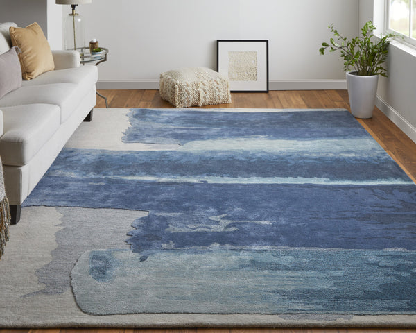 Homeroots 5' X 8' Blue And Ivory Abstract Hand Tufted Area Rug Blue Wool Blend 566499
