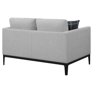 English Elm Saba Two-Tone Light Grey Loveseat with Pillow Back, High Shelter Arms & Box Cushions, Black Base B062P357771