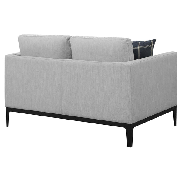 English Elm Saba Two-Tone Light Grey Loveseat with Pillow Back, High Shelter Arms & Box Cushions, Black Base B062P357771